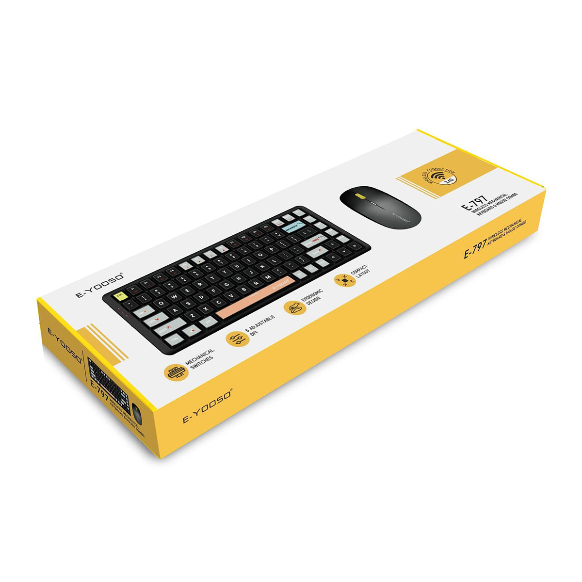 E-Yooso E-797 Wireless Mechanical Keyboard & Mouse Combo (Black/Grey)