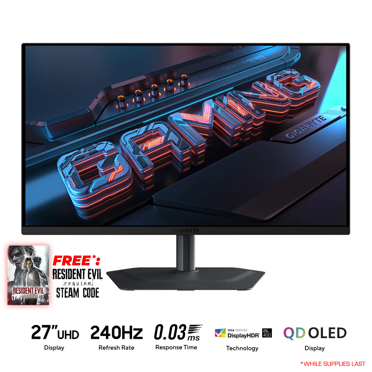 Gigabyte MO27U2 27" UHD (3840x2160) QD-OLED 240Hz 0.03MS GTG DisplayHDR 400 Gaming Monitor