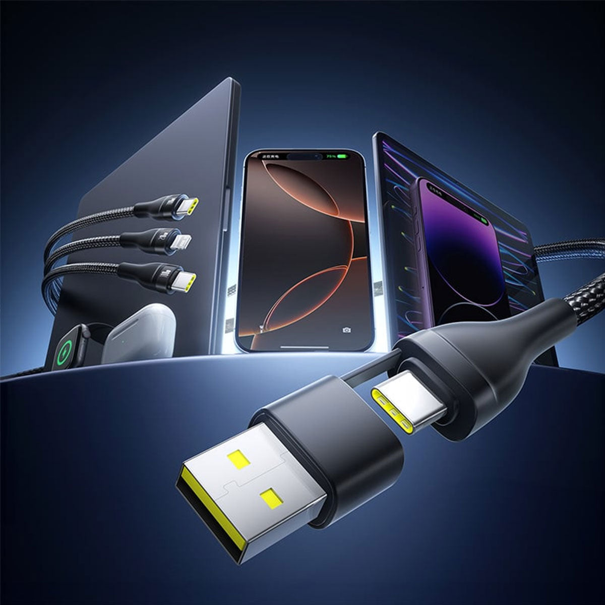 Baseus Flash Series III One-For-Three Fast Charging Cable U+C to C+C+L 100W 1.5m (Cluster Black)