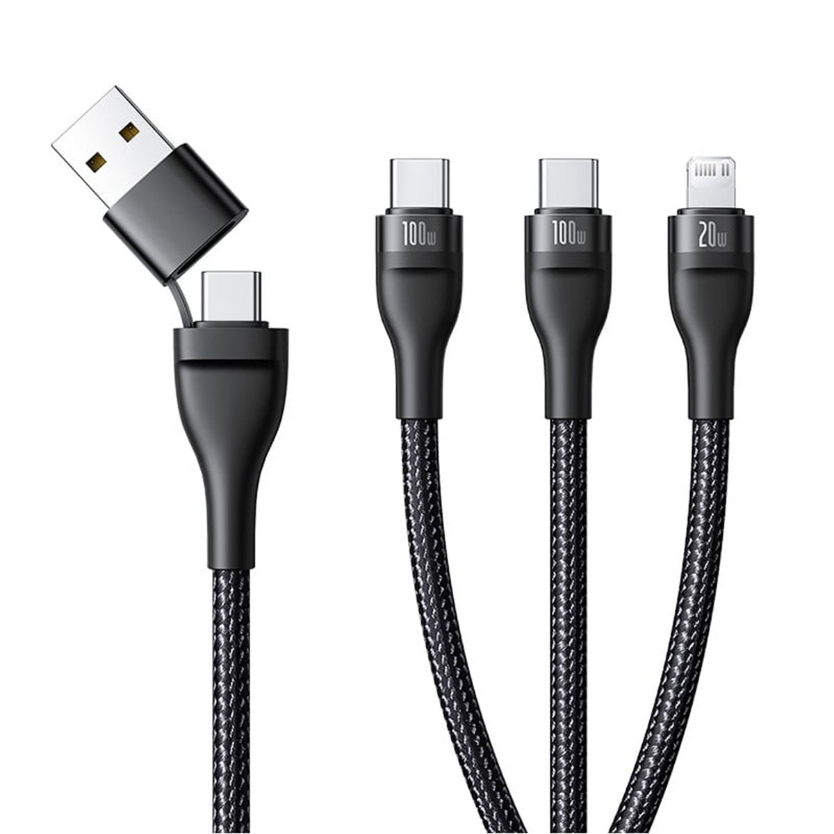 Baseus Flash Series III One-For-Three Fast Charging Cable U+C to C+C+L 100W 1.5m (Cluster Black)