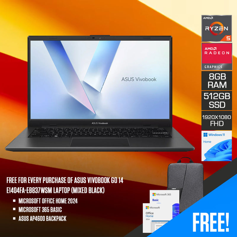 Asus Vivobook Go 14 E1404FA-EB837WSM Laptop (Mixed Black) | DataBlitz