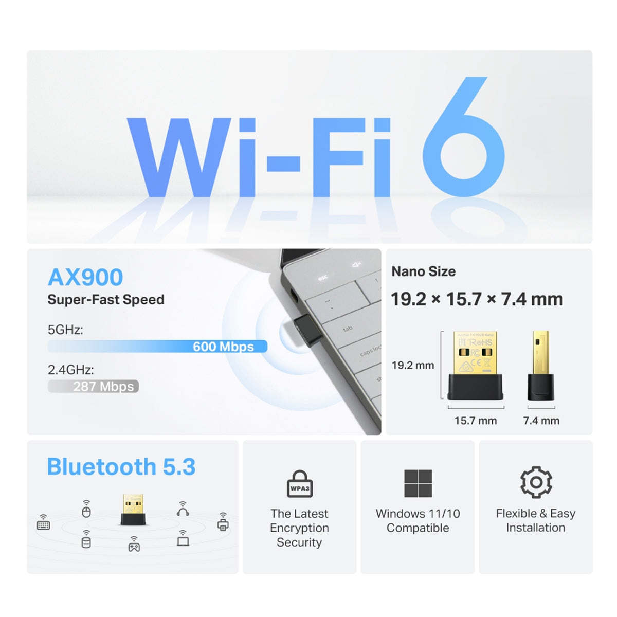 TP-Link Archer TX10UB Nano AX900 Wi-Fi 6 Bluetooth 5.3 USB Adapter