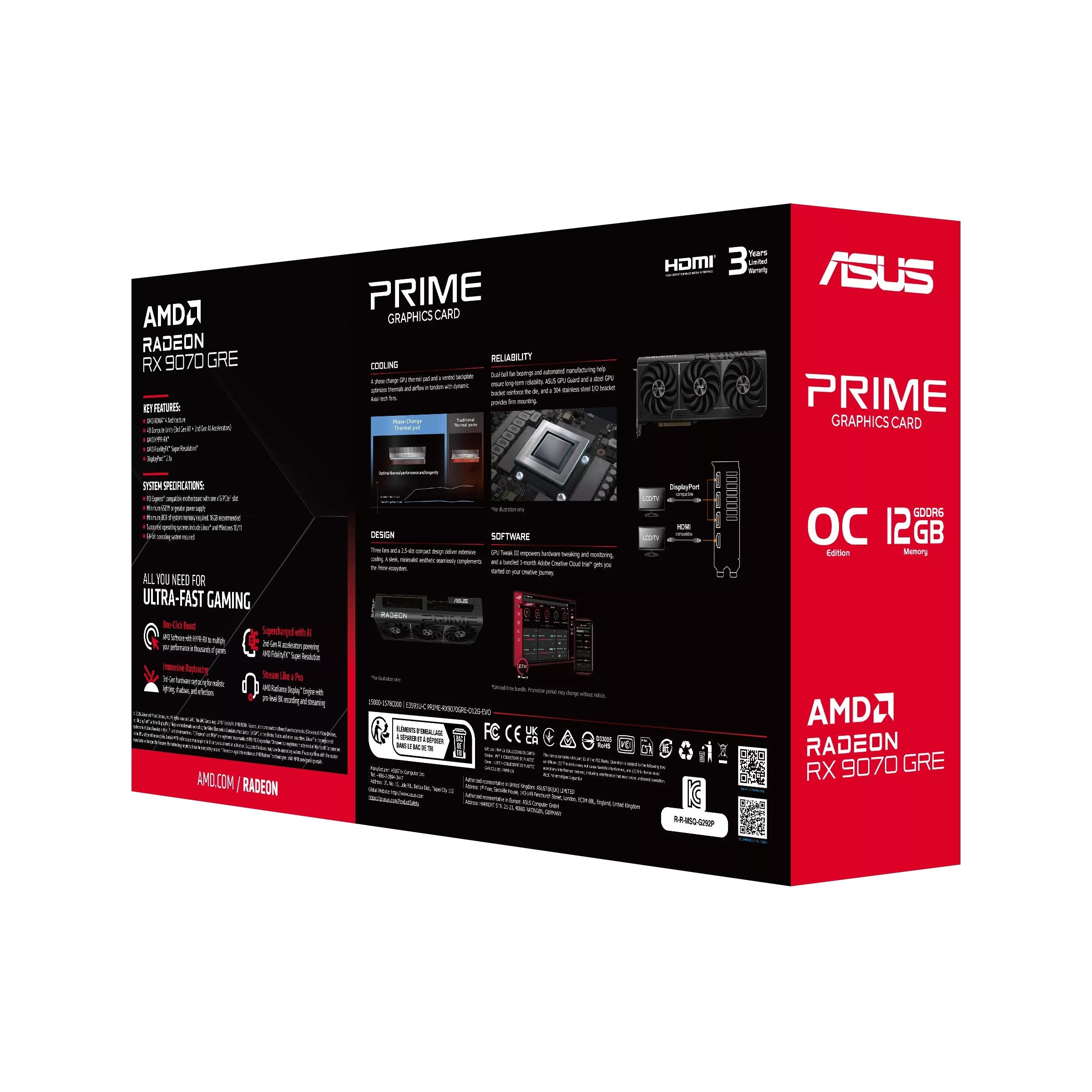 Asus Prime Radeon RX 9070 GRE Evo OC Edition 12GB GDDR6 Graphics Card