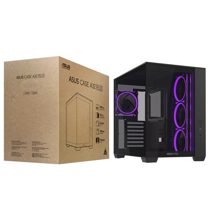 Asus A32 Plus Tempered Glass Panel ATX PC Case with 4 Pre-Installed ARGB Fans