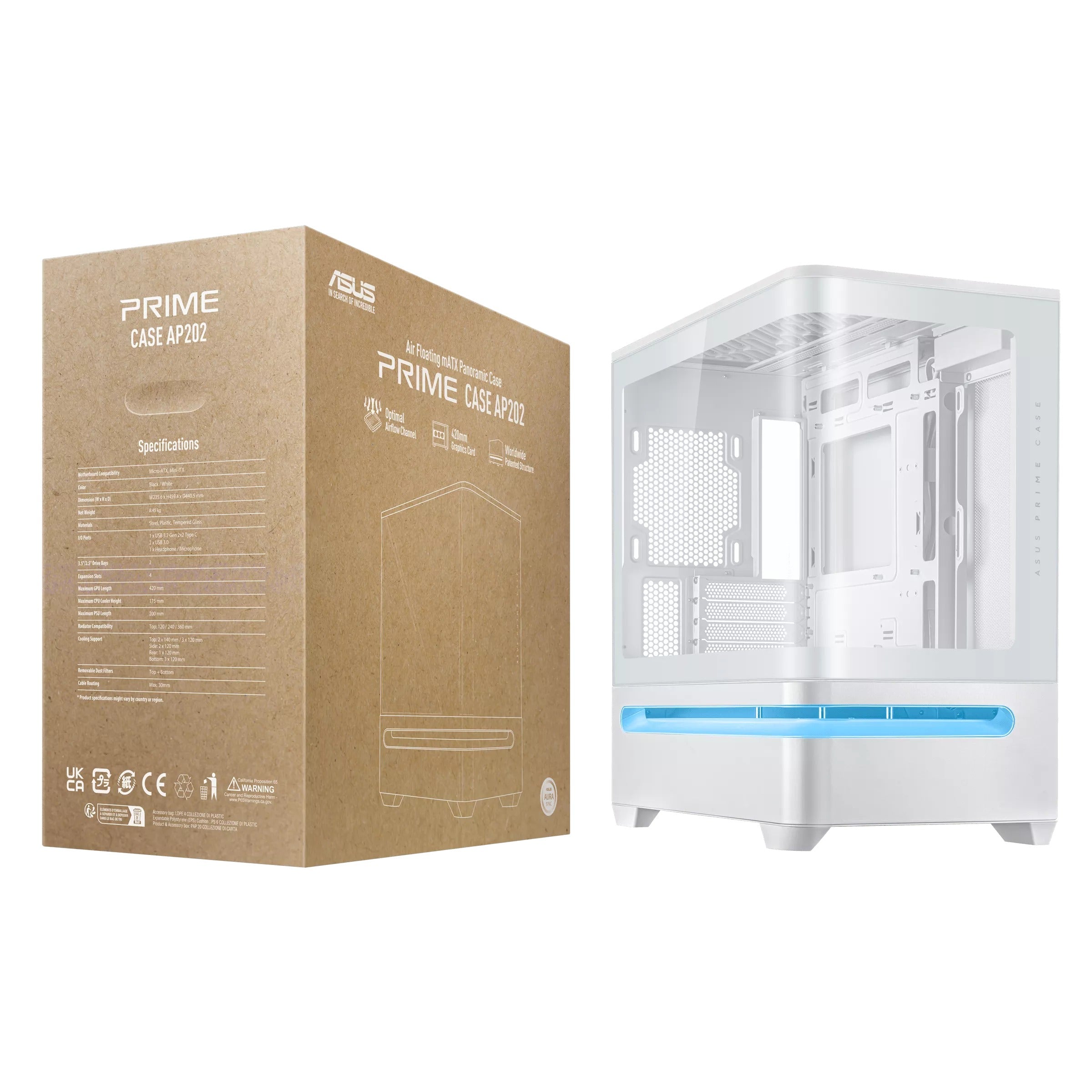 Asus Prime AP202 Air Floating mATX Curved Glass Panel Panoramic PC Case | DataBlitz