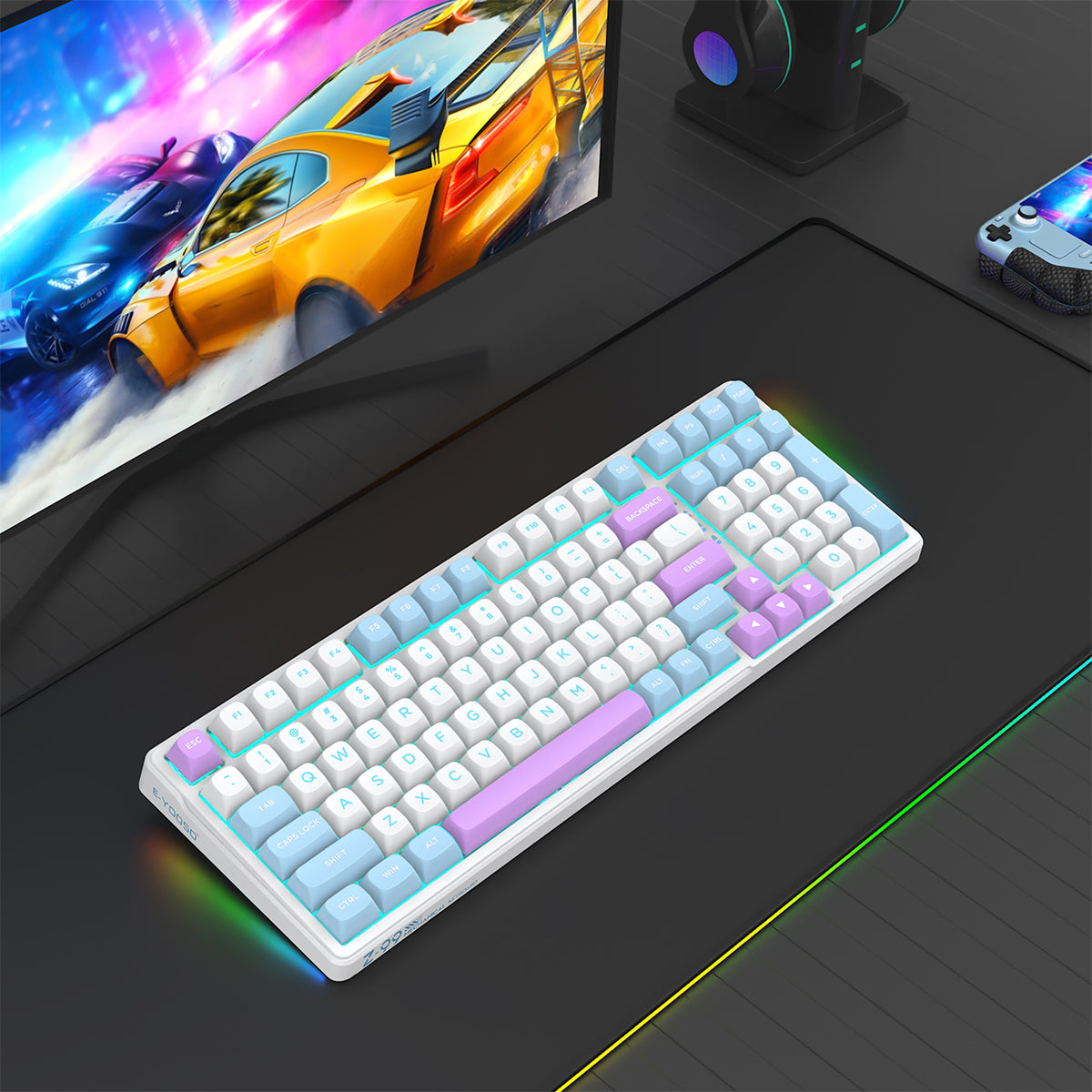 E-Yooso Z-99 RGB 99-Keys Tri-Mode Mechanical Keyboard White/Blue/Purple ...