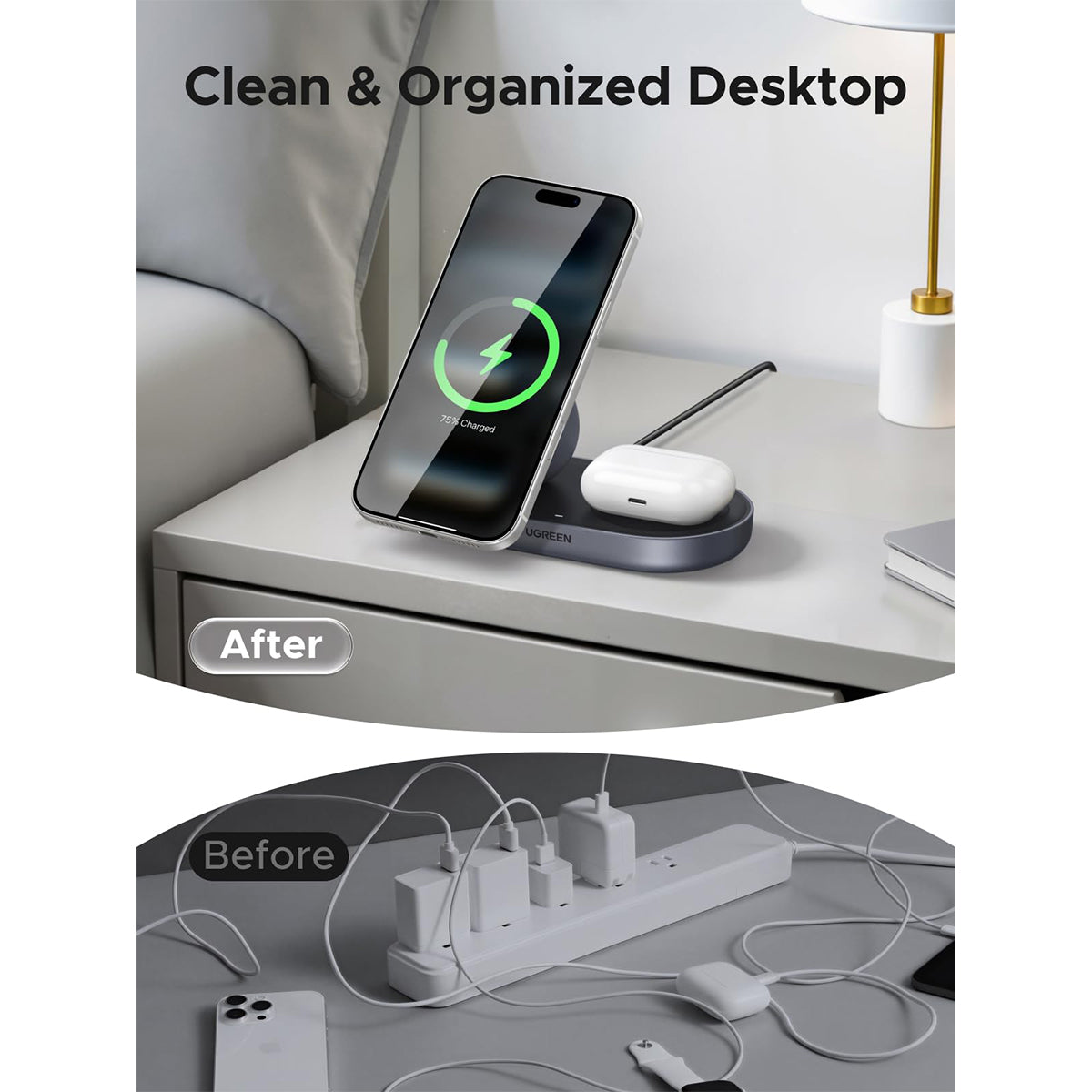 Ugreen Zapic Series 2-in-1 Magnetic Wireless Charger (Gray) (W751/85400)