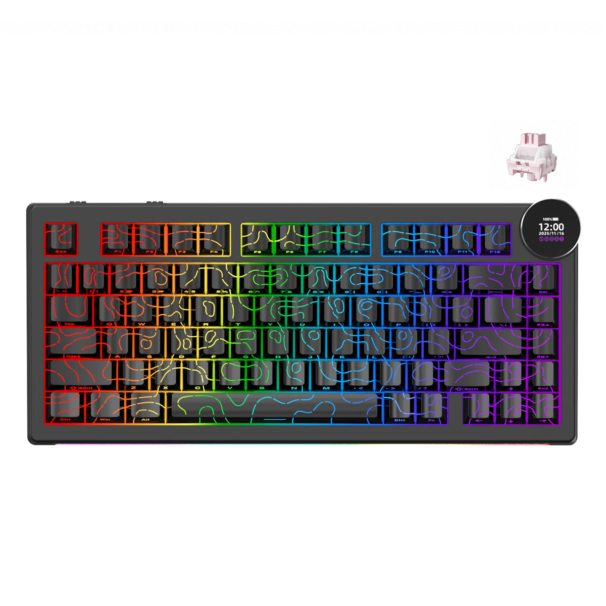 Ajazz AK820 V2 RGB Tri-Mode Mechanical Keyboard (Contour Lines Black) (White Peach Switch)