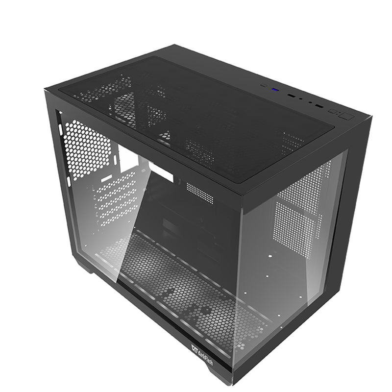 DarkFlash C285MP V2 Exquisite mATX PC Case Tempered Glass Panoramic Side Transparent (Black)