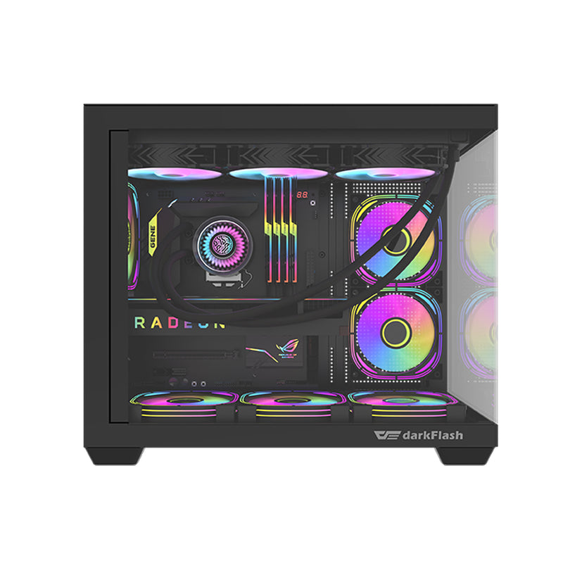 DarkFlash C285MP V2 Exquisite mATX PC Case Tempered Glass Panoramic Side Transparent (Black)