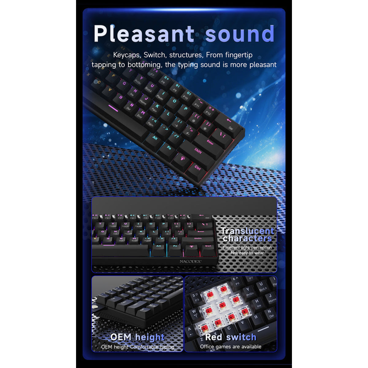 Nacodex x Ajazz NK61 Mixed Light 61 Keys Wired Hot-Swappable Mechanical Keyboard (Pearly White) (Red Switch)