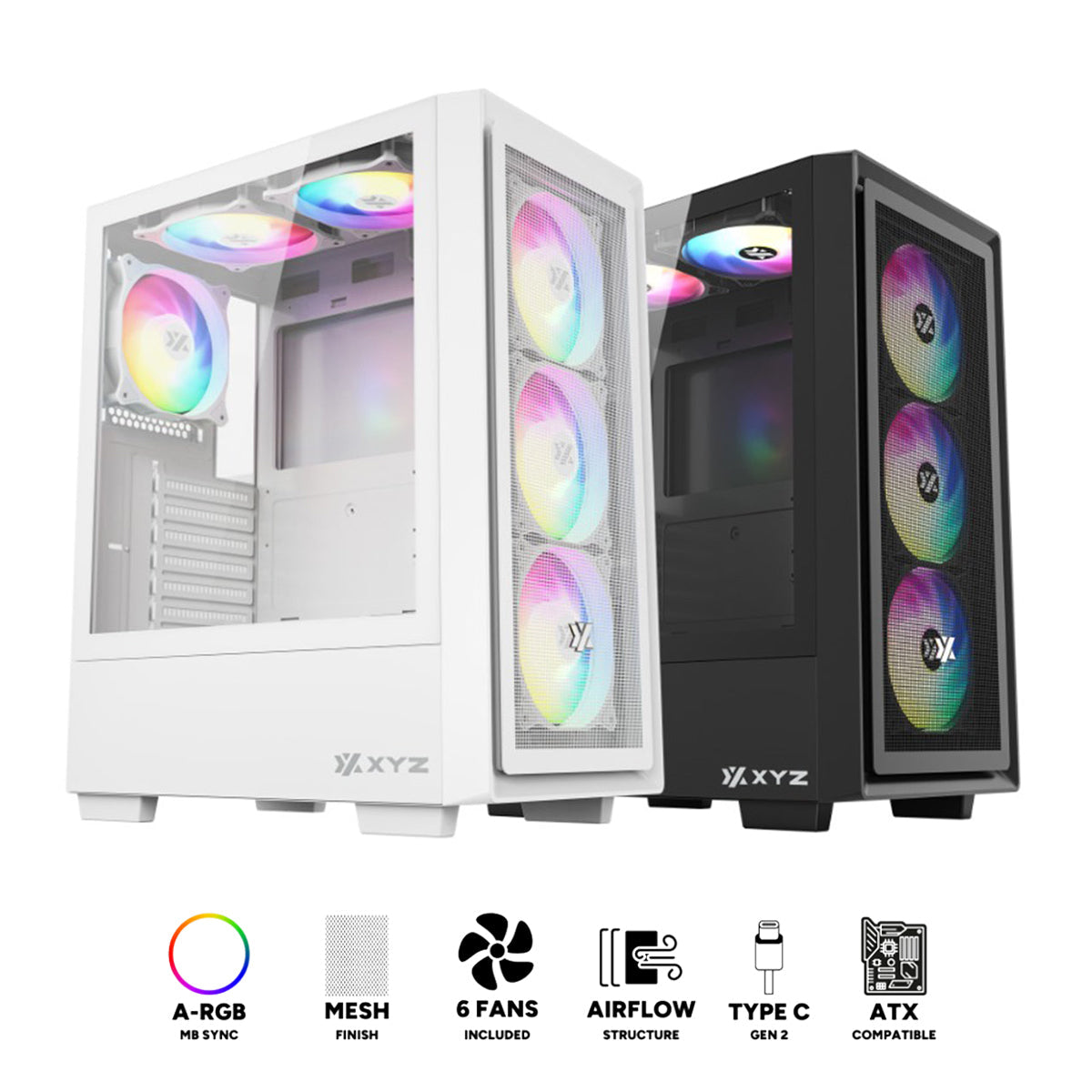 XYZ Airone 100 X Mesh ATX PC Case with 6 Pre-installed 120mm ARGB Fans | DataBlitz