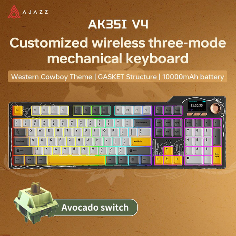 Ajazz AK35I V4 RGB Tri-Mode 100% 104-Keys Gasket-mounted Hot-Swappable Mechanical Keyboard