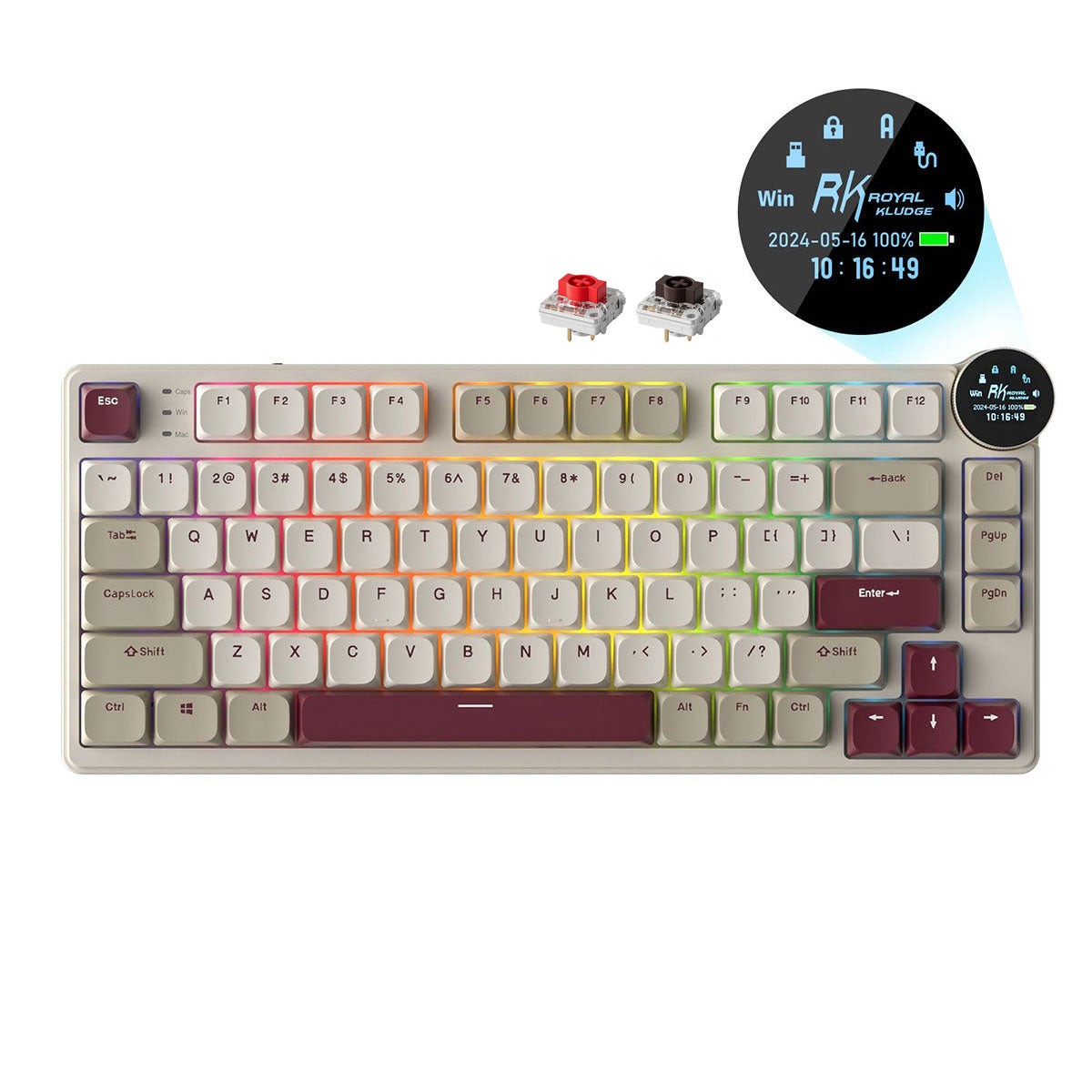 Royal Kludge RK N80 Tri-Mode RGB 80 Keys Hot Swappable Mechanical Keyboard Rosy Clouds (Red Switch, Brown Switch)