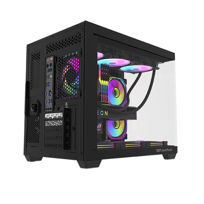 DarkFlash C285MP V2 Exquisite mATX PC Case Tempered Glass Panoramic Side Transparent (Black)