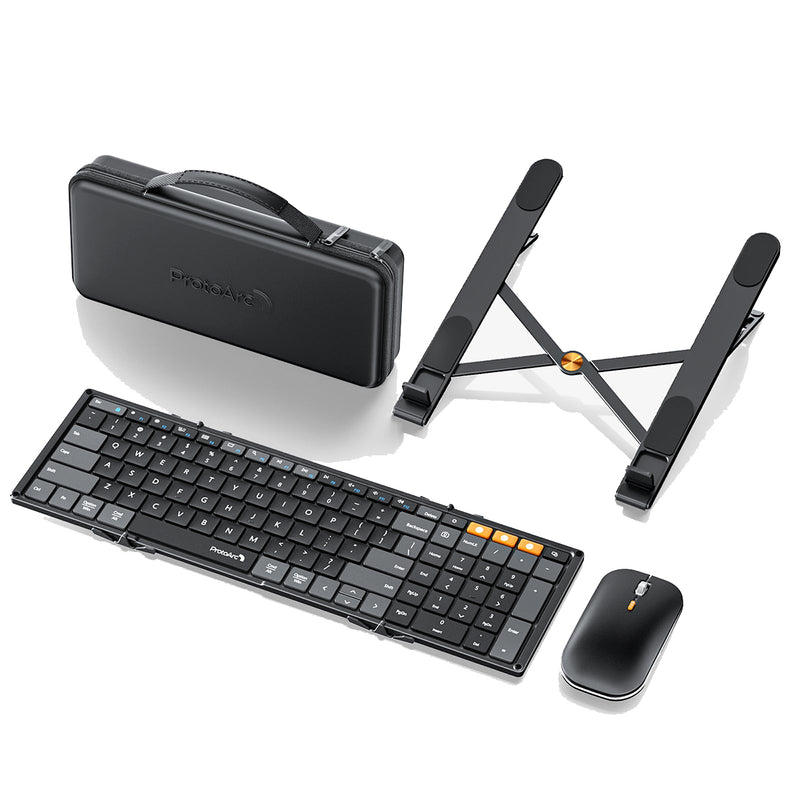 ProtoArc XKM01 CaseUp Foldable Keyboard and Mouse Combo with Laptop Stand (Black) (CP015682)