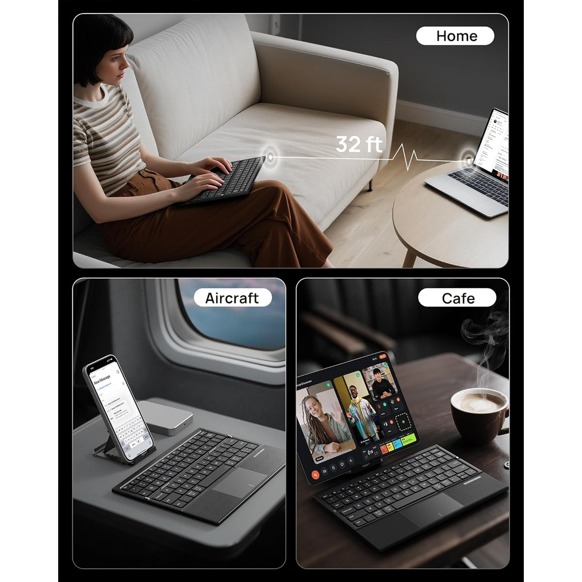 Harmonica Z01 Tri-Fold Keyboard with Touchpad (Black)