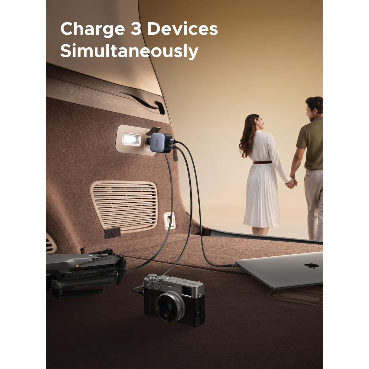 Ugreen Nexode 90W 1xUSB-C + 1xUSB-A Fast Car Charger with Retractable 