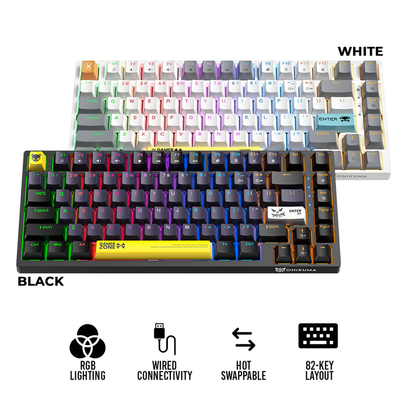 Onikuma G58 82-Key RGB Wired Hot-Swappable Mechanical Keyboard (Black, White) (Tea Axis Switch)