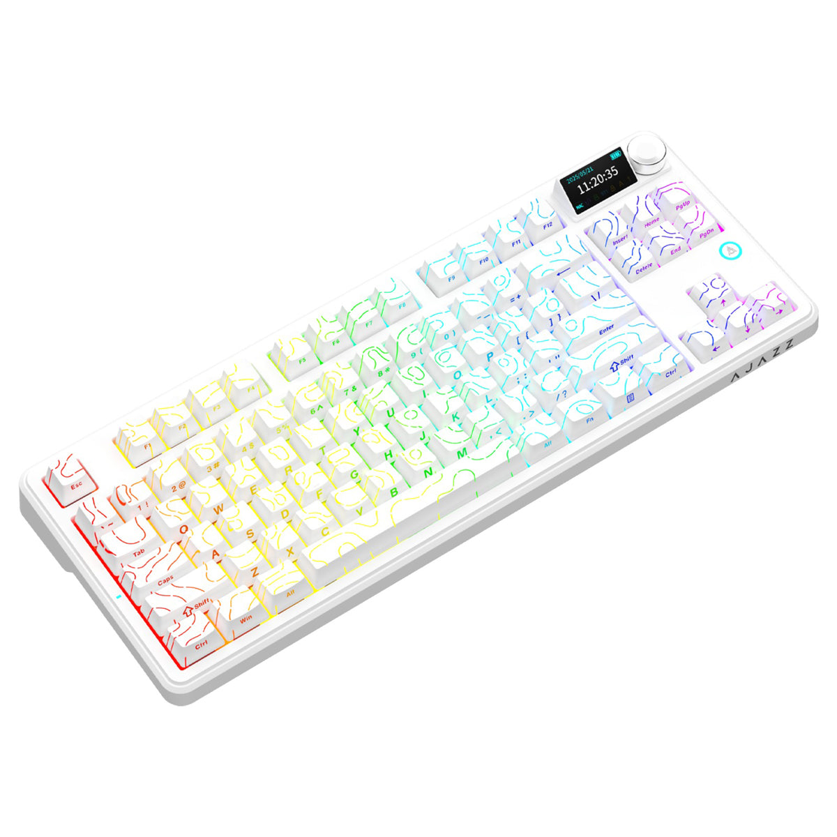 Ajazz AK870 V2 RGB Tri-Mode 87-Keys TKL Gasket-mounted Hot Swappable Mechanical Keyboard (White Contour) (Maillard Switch)