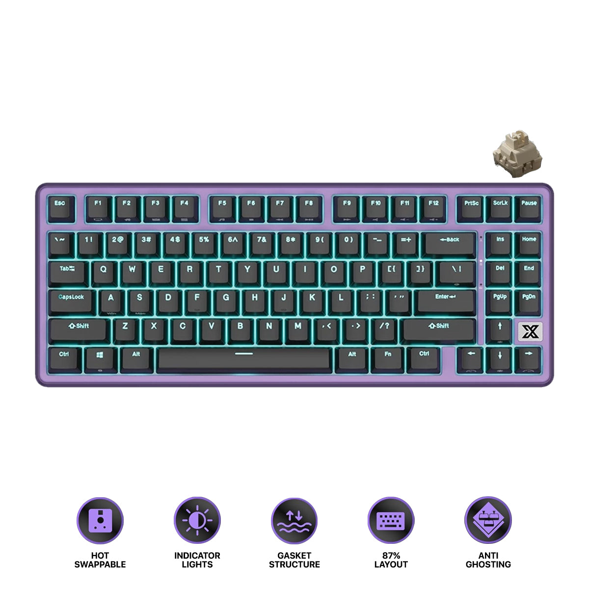 Royal Kludge RK X87 Single-Mode RGB 86 Keys Hot Swappable Mechanical Keyboard Blackberry Mousse (Creamy Switch, Snowfall Switch)