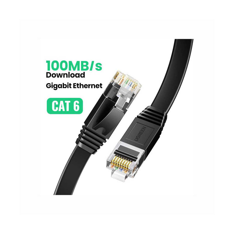 UGreen Cat6 UTP Flat Ethernet Pure Copper Cable - 1m (Black) (NW101/50184)