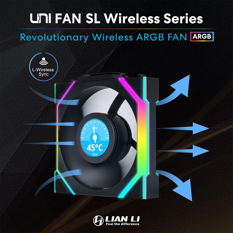 Lian Li Uni Fan SL Wireless LCD 120 ARGB with L-Wireless Controller - Triple Pack (Black, White)