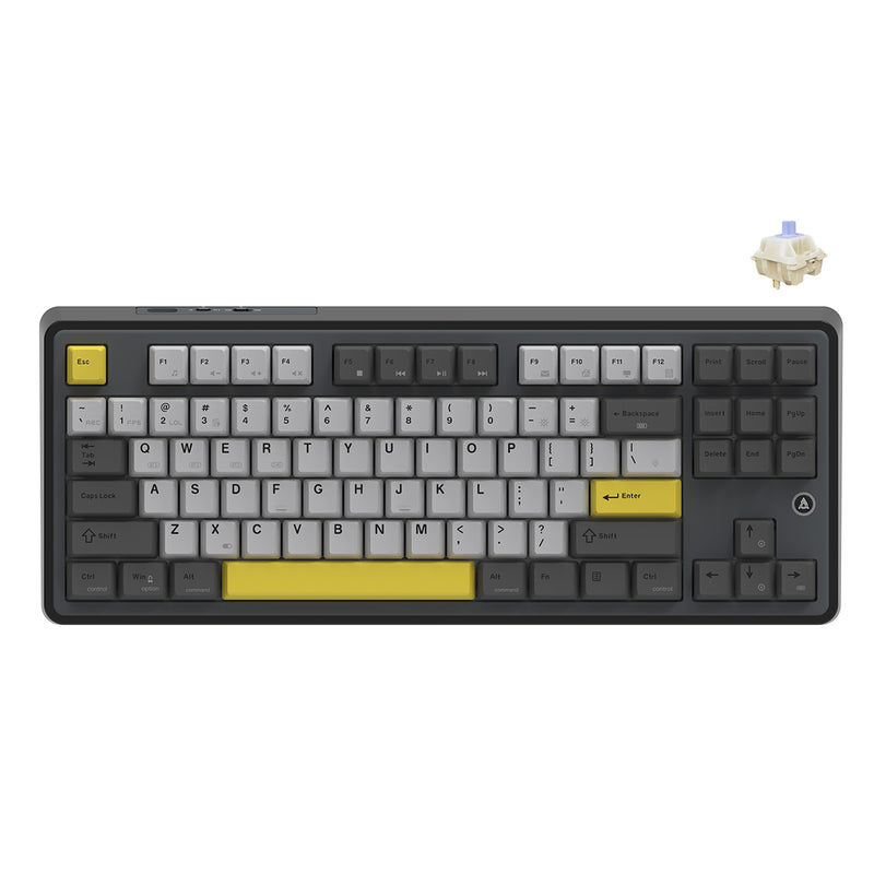 Ajazz AK870 RGB Tri-Mode 87-Keys TKL Gasket-mounted Hot Swappable Mechanical Keyboard (Black/Grey/Yellow) (Gift Switch)