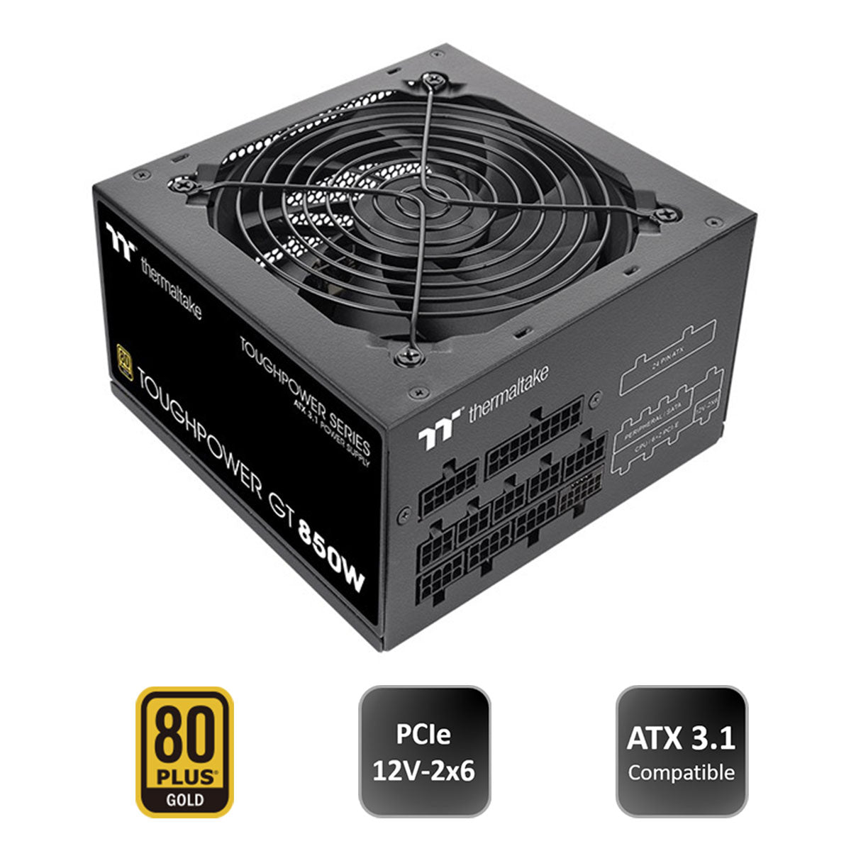Thermaltake Toughpower GT 850W – Alimentation ATX 3.1 PCIe 5.1 80+ Gold Modulaire – Silence Et Puissance Pour PC Gaming & Workstation