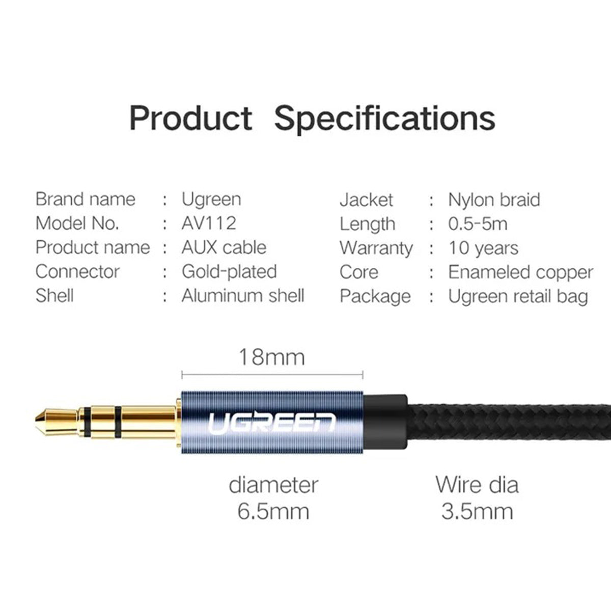 Ugreen 3.5mm Male to Male Round Cable | DataBlitz