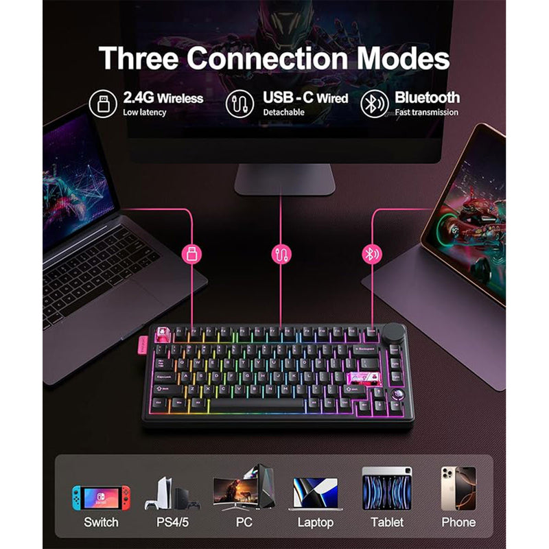 Onikuma MT706 Tri-Mode RGB 81 Keys Mechanical Keyboard with Knob (Black)