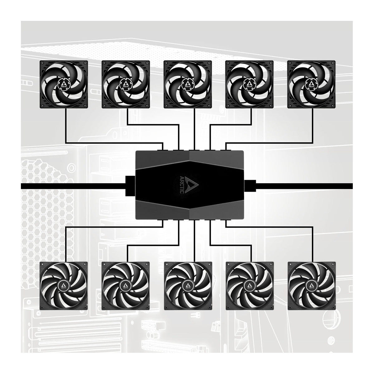 Arctic Case Fan Hub - 10-Port PWM Fan Hub with SATA Power
