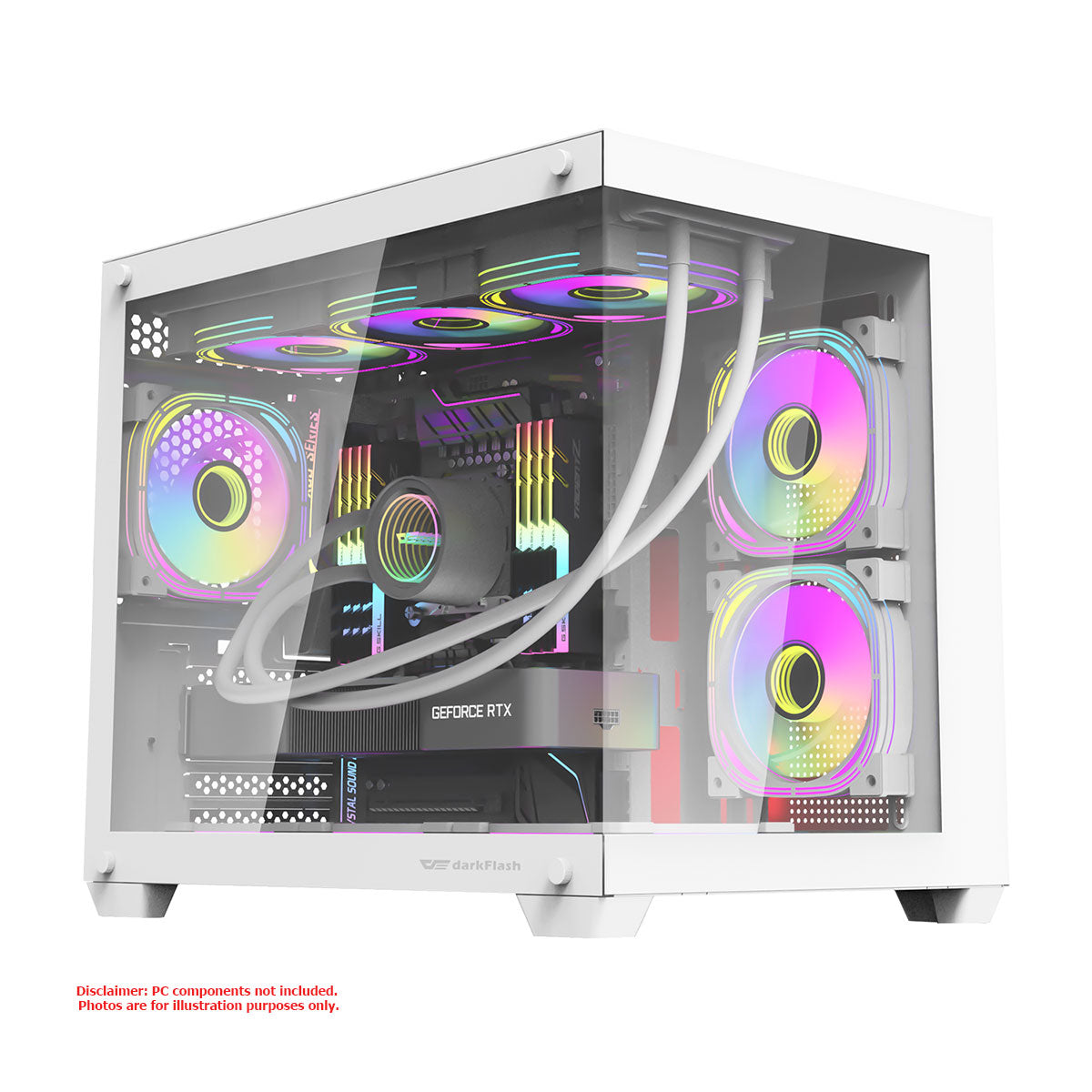 DarkFlash C285MP Exquisite M-ATX PC Case Tempered Glass Panoramic Side Transparent (White) Media 1 of 6
