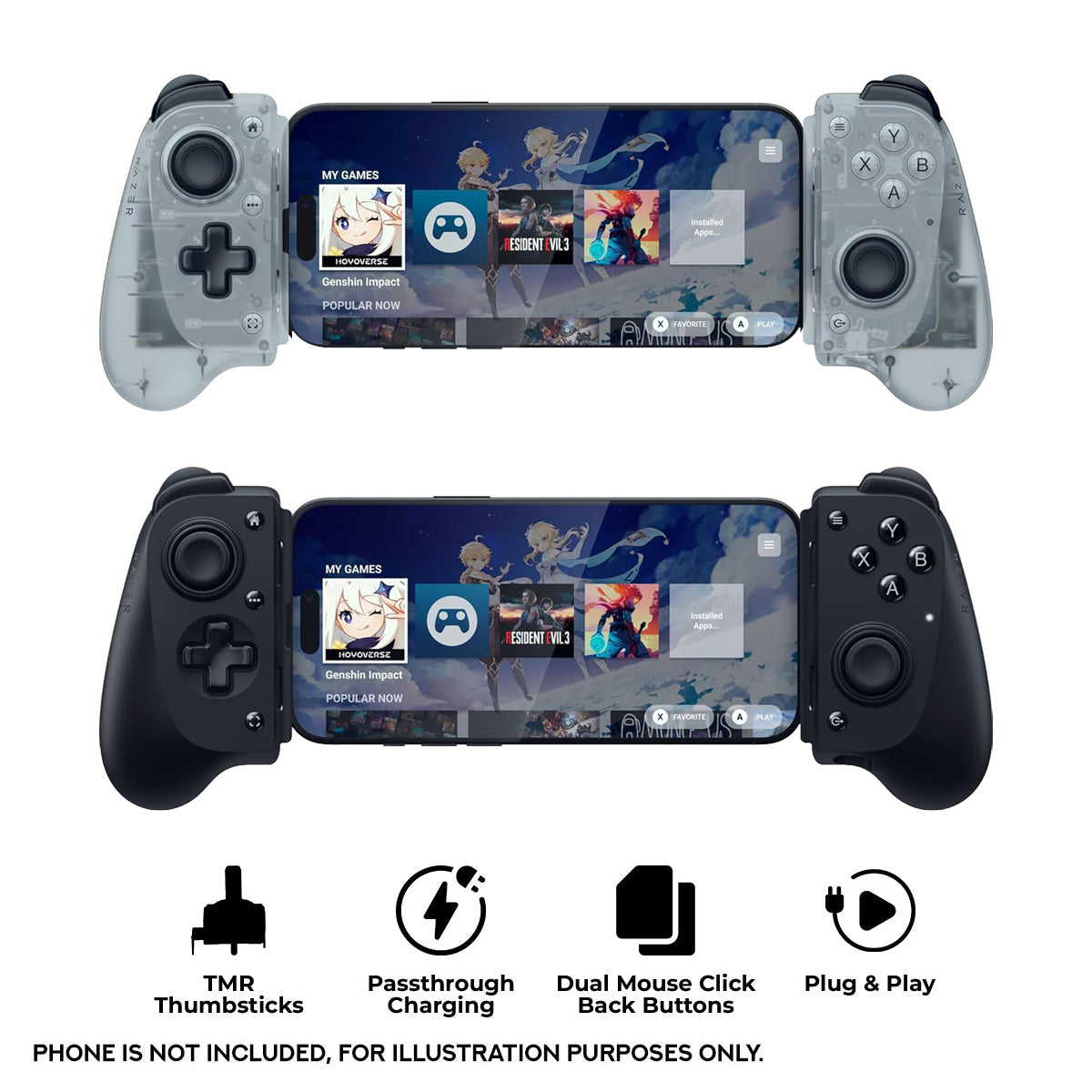 Razer Kishi V3 USB-C Gaming Controller for Android & iPhone (Black, Phantom White)