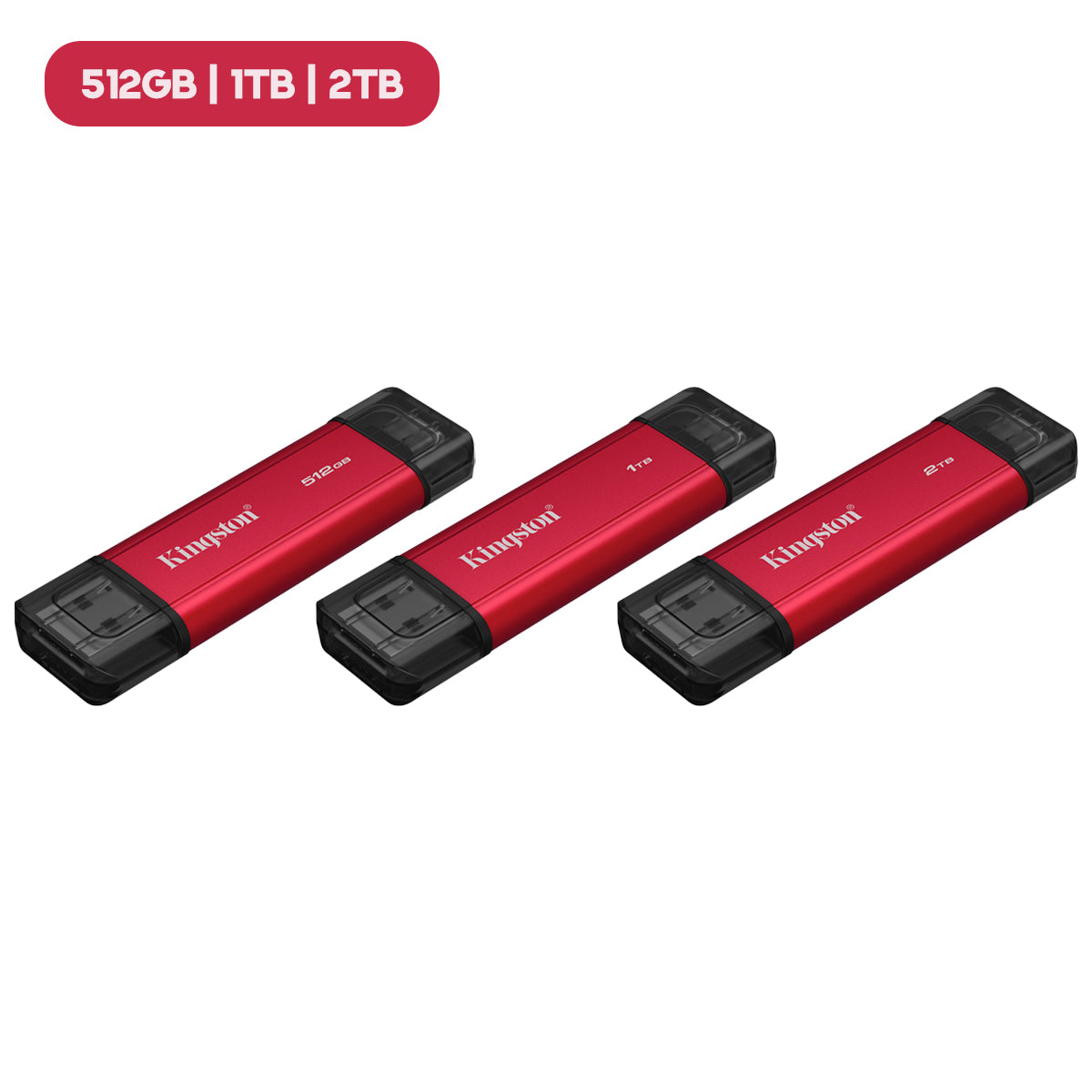 Kingston USB 3.2 Gen 2 1050MB/s Read/950MB/s Write Type-A & Type C Dual Portable SSD (512GB, 1TB, 2TB)