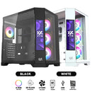 XYZ Neutron ATX 2D Glass Panoramic Tempered Glass PC Case with 4 Pre-Installed 120mm AURAX ARGB Fans & 8.8" (1920x480) LCD Screen (Black, White)