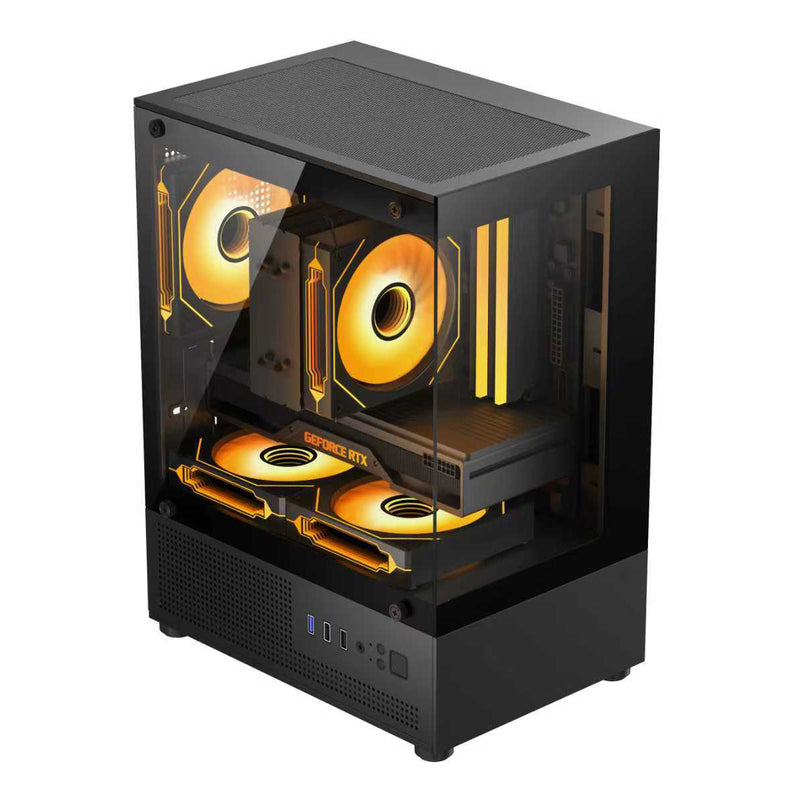 Trendsonic Juro JR14A Tempered Glass Front/Side Micro ATX PC Case with 3x Fixed Color Fan