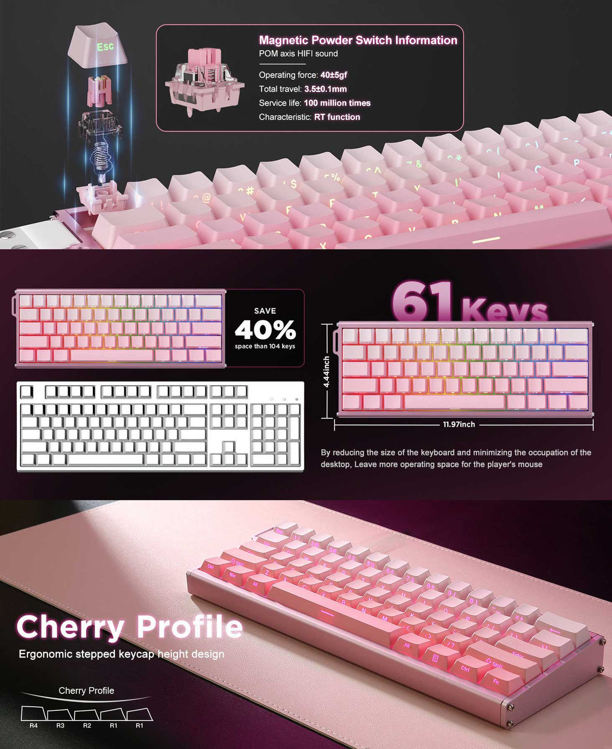 Ajazz ALUX60 RGB Wired 61-Keys Hot-Swappable Mechanical Keyboard 