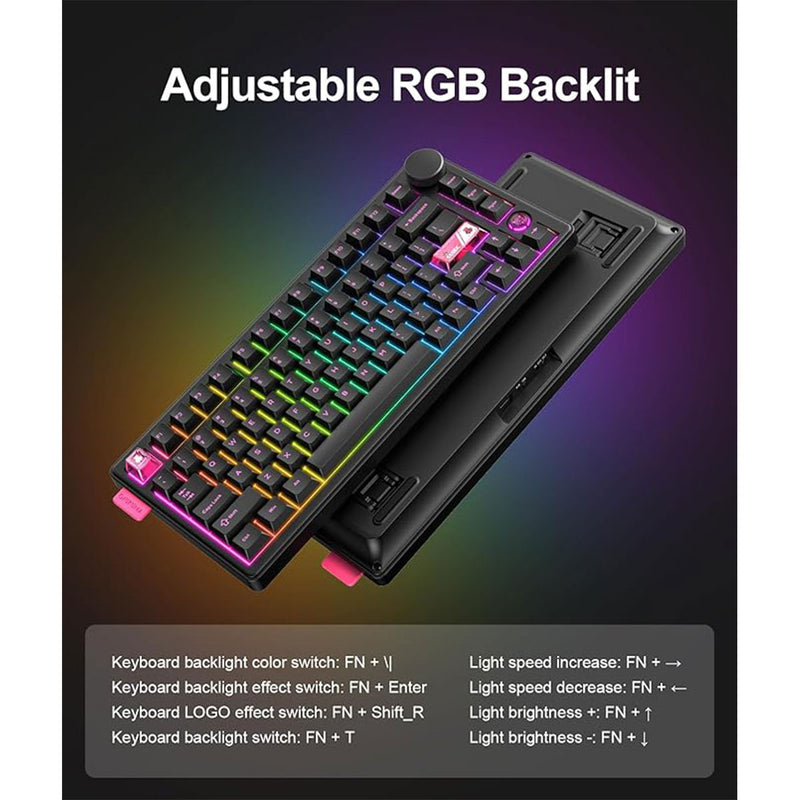 Onikuma MT706 Tri-Mode RGB 81 Keys Mechanical Keyboard with Knob (Black)