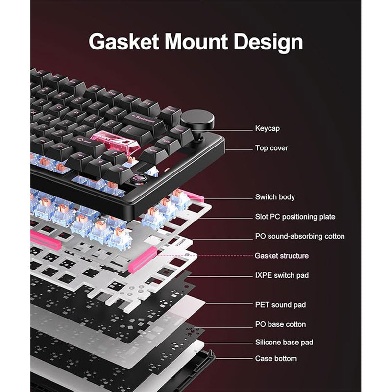 Onikuma MT706 Tri-Mode RGB 81 Keys Mechanical Keyboard with Knob (Black)