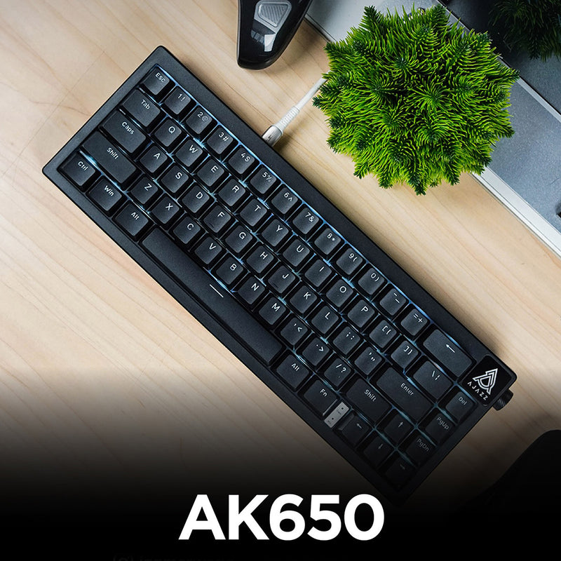 Ajazz AK650 White Backlit Wired 66-Key Gasket-Mounted Hot-Swappable Mechanical Keyboard (Black)