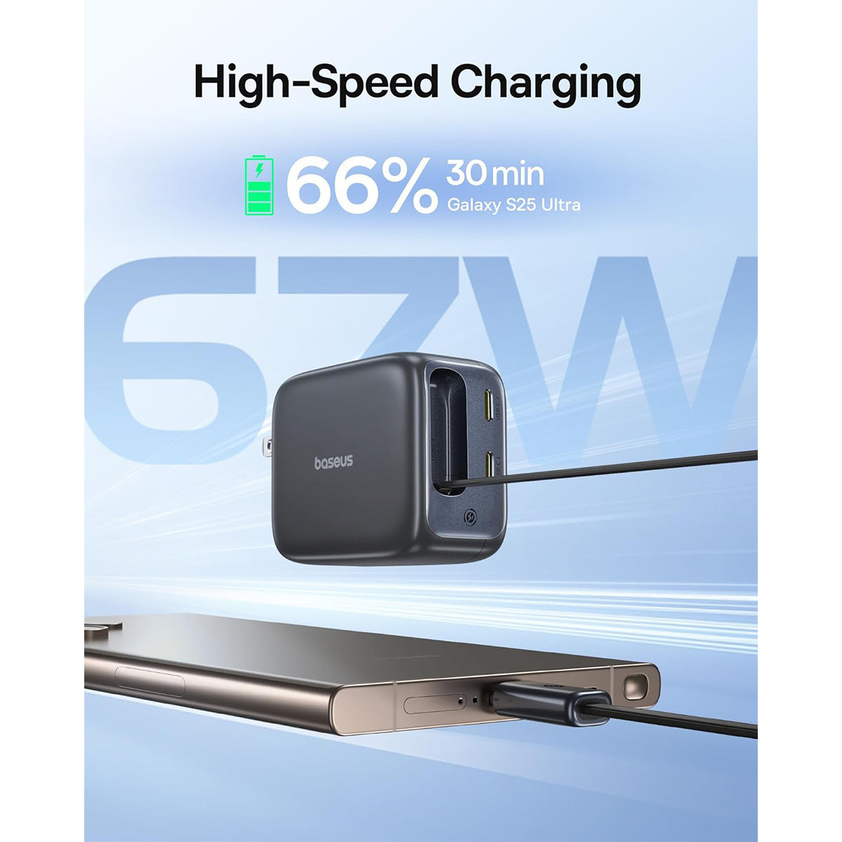 Baseus EnerCore CJ11 Fast Charger with Retractable Cable 67W (Cosmic Black) (E0120H00)