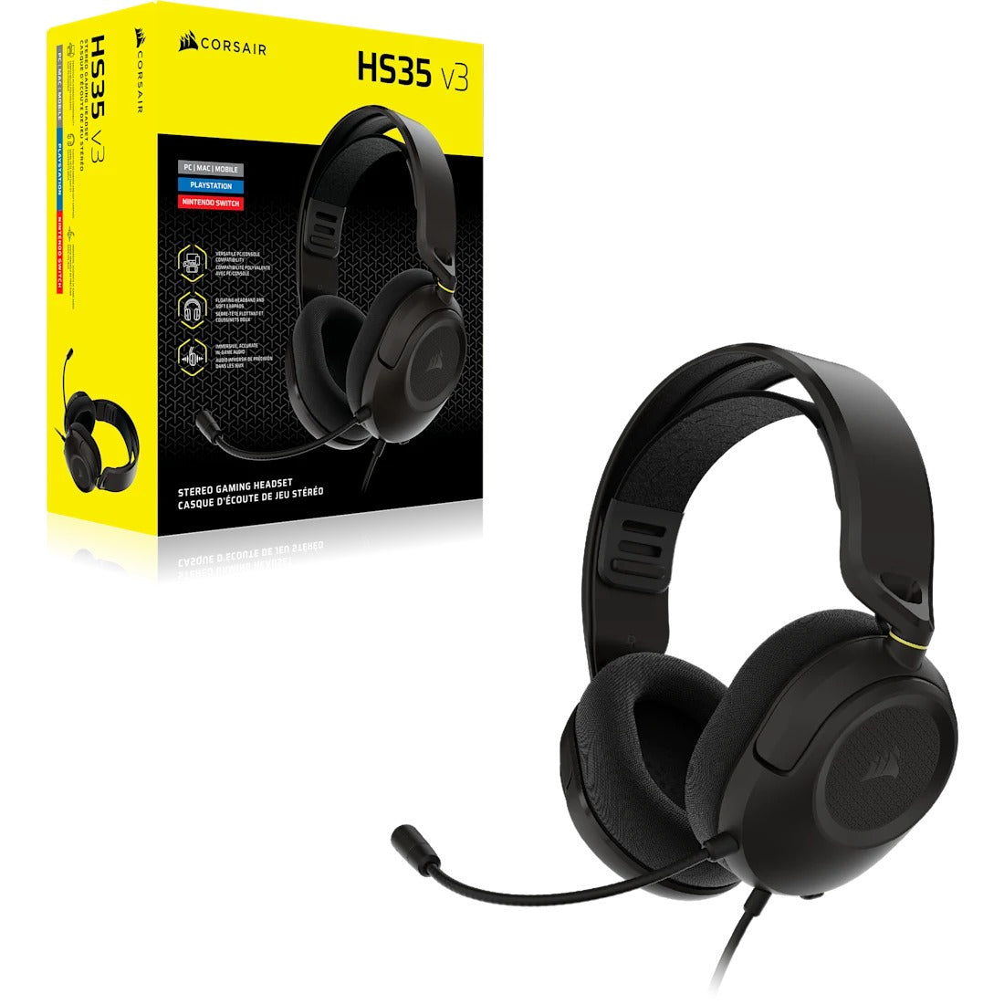 Corsair HS35 V3 Stereo Wired Gaming Headset (Carbon, White)