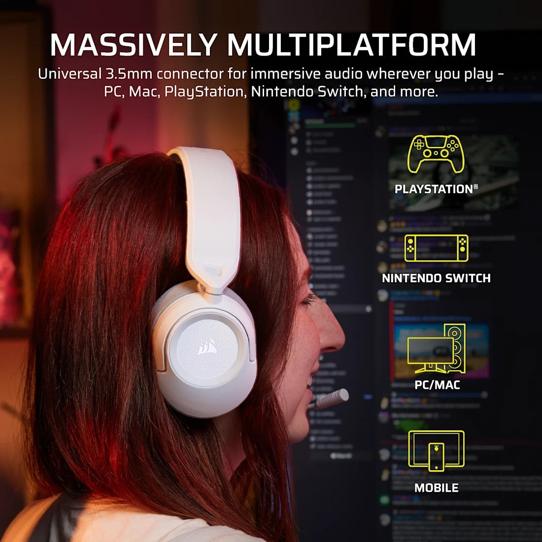Corsair HS35 V3 Stereo Wired Gaming Headset (Carbon, White)
