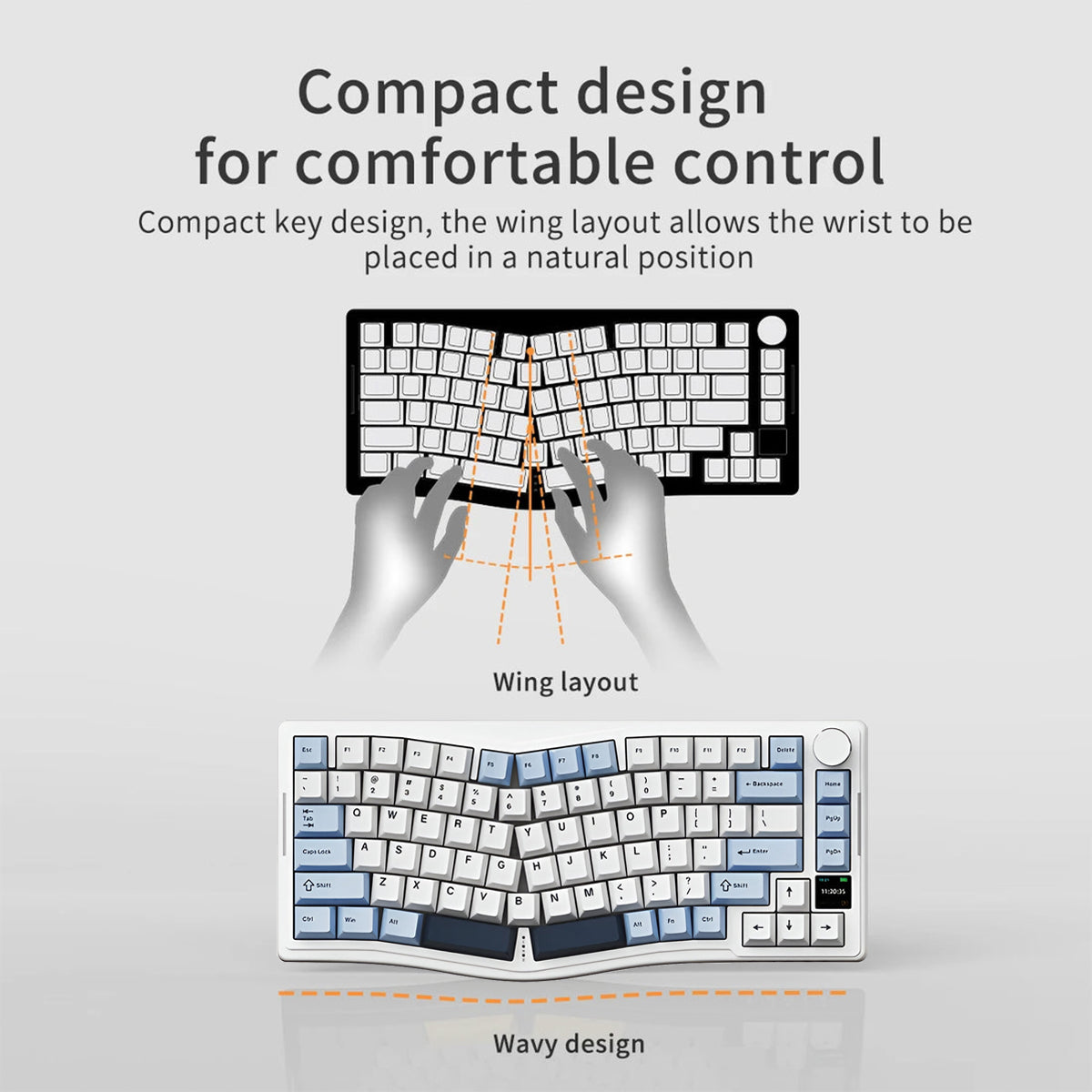 Ajazz AKS075 RGB Tri-Mode 75% Keys Hot Swappable Mechanical Keyboard with Screen (Blue/White/Blue) (Day Dream Switch)