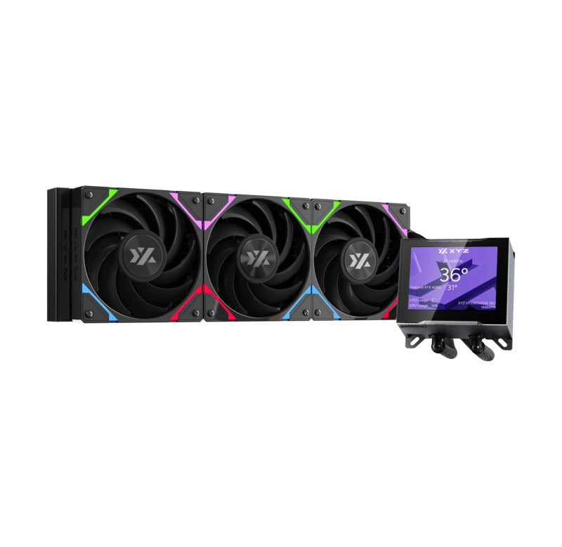 XYZ HydroView AIO 360 ARGB Liquid Cooler with Temperature Display (Black, White)