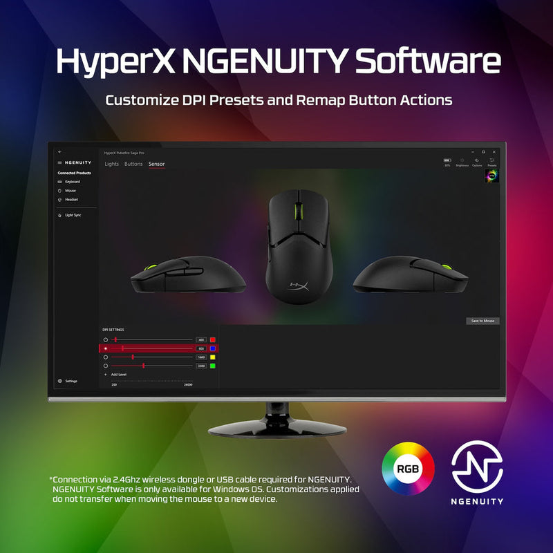 HyperX Pulsefire Saga Pro Wireless Gaming Mouse for PC/PS5/Xbox Series X/S (Black) (A2PB2AA)