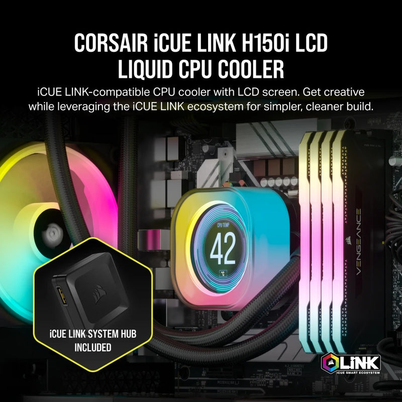 Corsair iCUE Link H150I RGB 360MM LCD AIO Liquid CPU Cooler