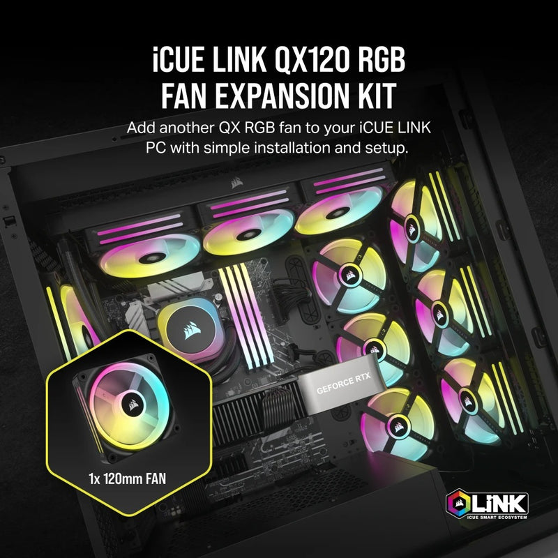 Corsair iCUE Link QX120 RGB 120mm PWM PC Fan Expansion Kit (Black) (Single Pack)