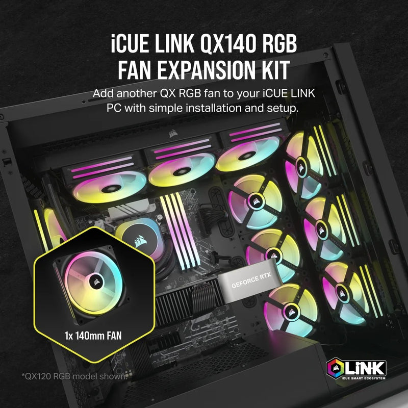 Corsair iCUE Link QX140 RGB 140mm PWM PC Fan Expansion Kit (Black) (Single Pack)